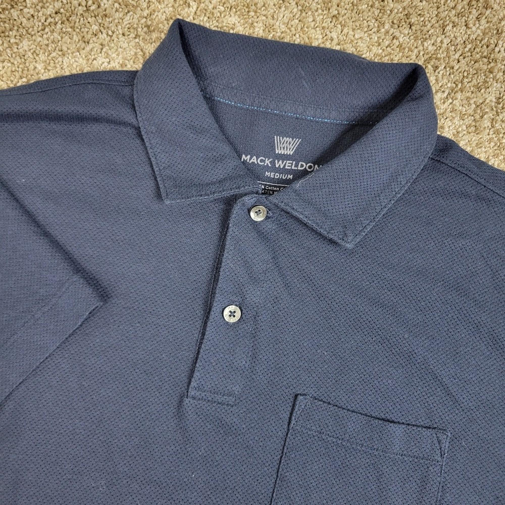 Mack Weldon Mens Medium Solid Navy‎ Performance Stretch Polo Short Sleeve
